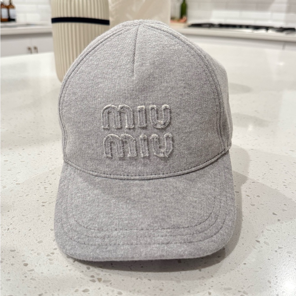 Miu Miu Grey Tessuto Logo Baseball Cap Size M